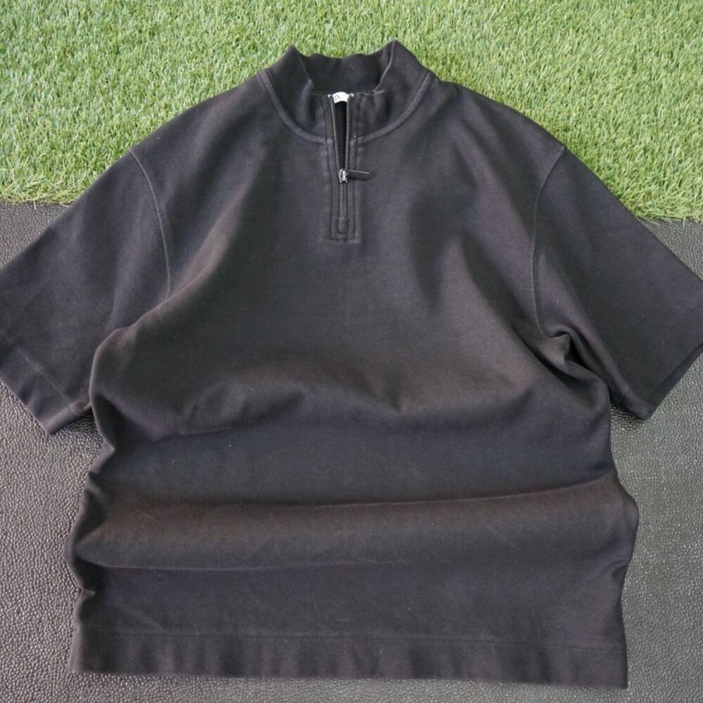 Zara Mock Neck Quarter Zip Short Sleeve T-Shirt